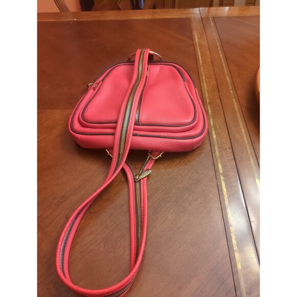 VALENTINA Made in Italy Red Leather Double Entry Convertible Bag Backpack. main image 14
